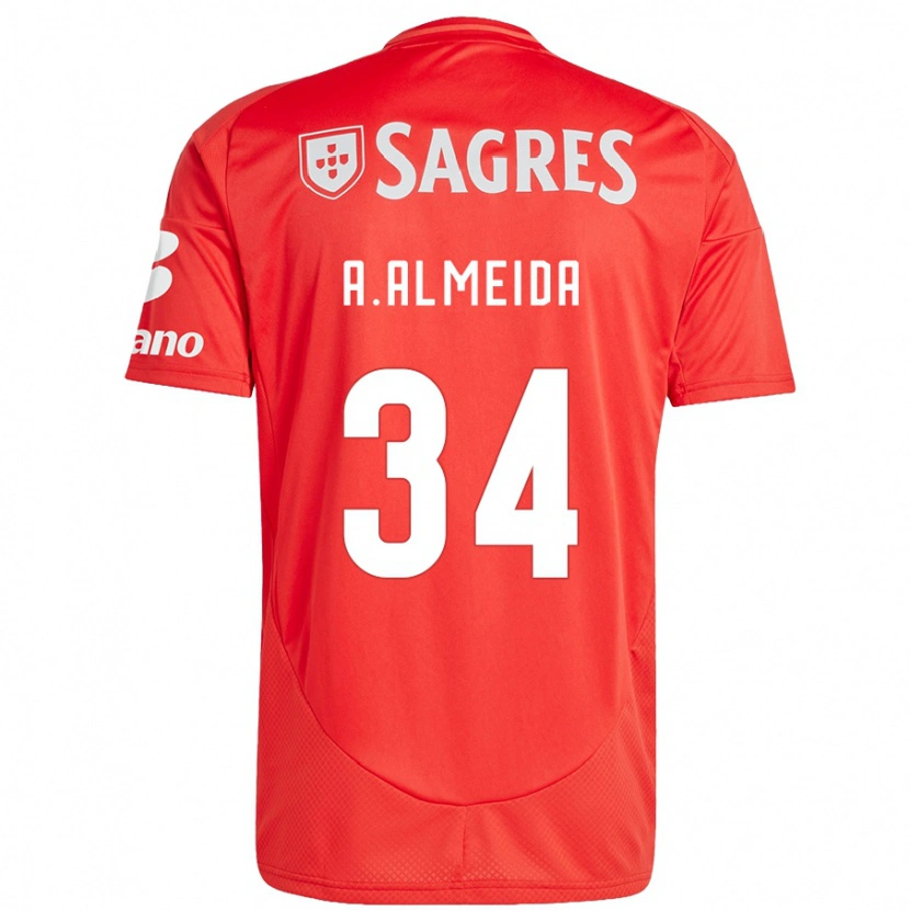 Danxen Enfant Maillot Andre Almeida #34 Rouge Blanc Tenues Domicile 2024/25 T-Shirt