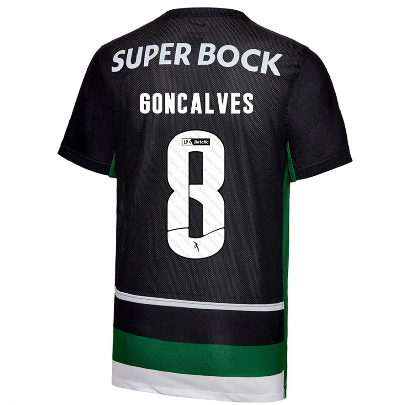 Danxen Enfant Maillot Pedro Gonçalves #8 Noir Blanc Vert Tenues Domicile 2024/25 T-Shirt