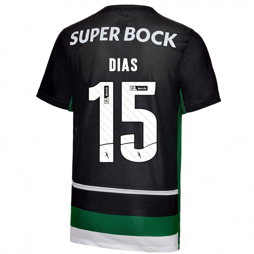 Danxen Enfant Maillot Rodrigo Dias #15 Noir Blanc Vert Tenues Domicile 2024/25 T-Shirt