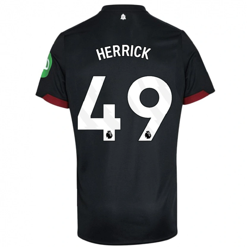 Danxen Enfant Maillot Finlay Herrick #49 Noir Blanc Tenues Extérieur 2024/25 T-Shirt