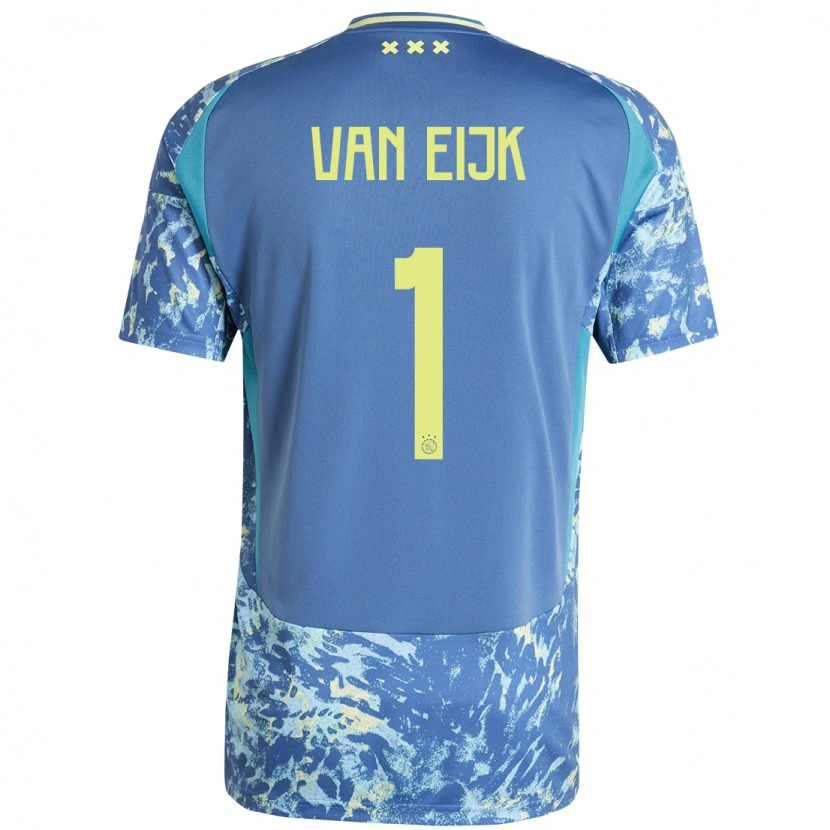 Danxen Enfant Maillot Regina Van Eijk #1 Gris Bleu Jaune Tenues Extérieur 2024/25 T-Shirt