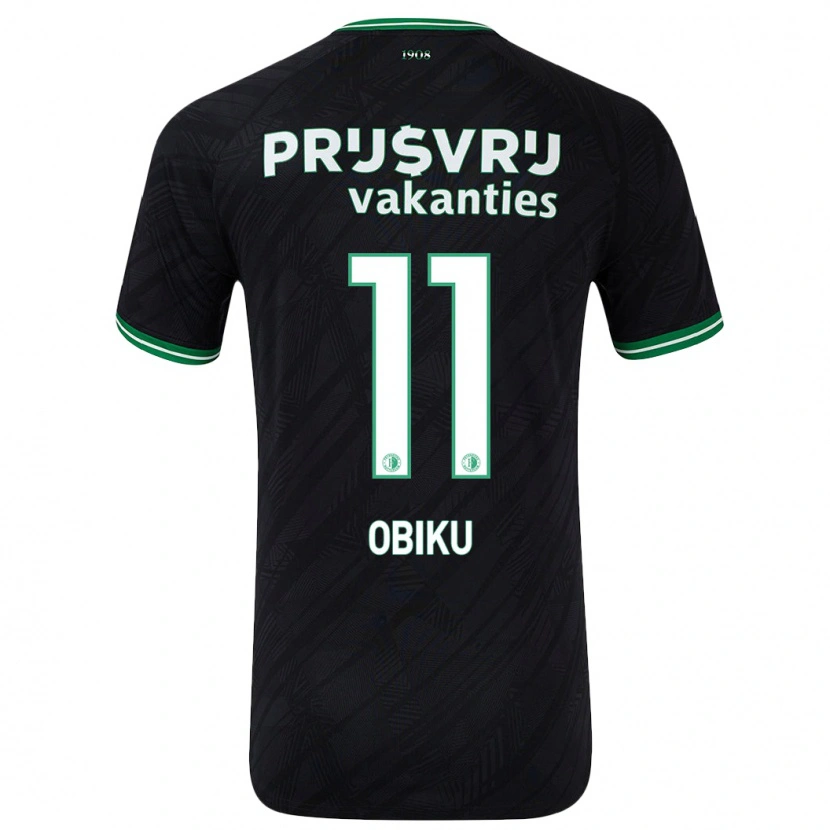 Danxen Enfant Maillot Junior Obiku #11 Noir Vert Tenues Extérieur 2024/25 T-Shirt