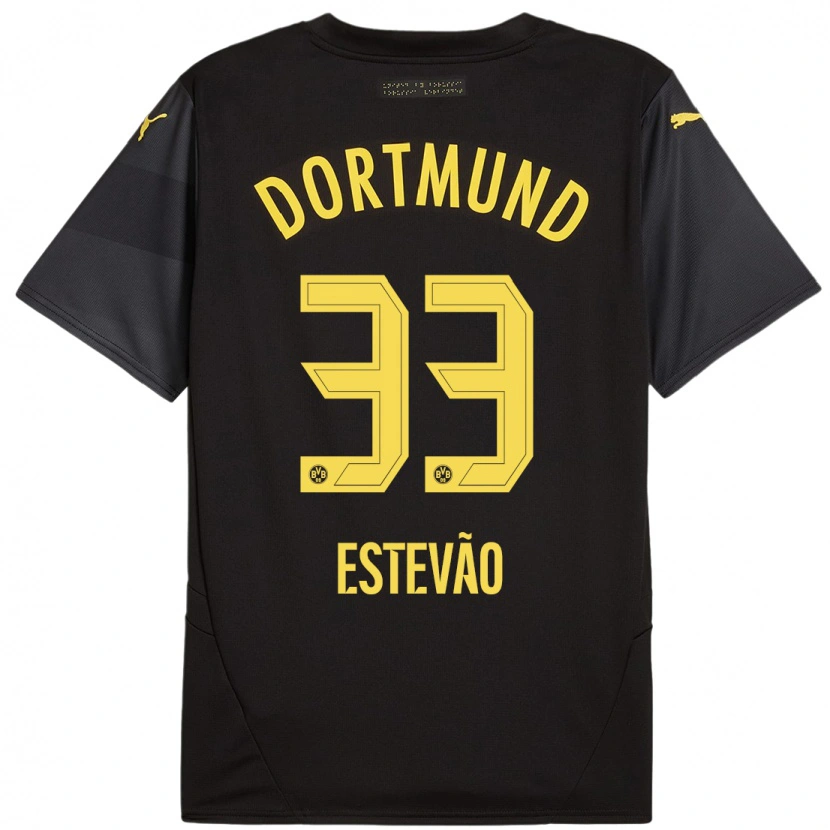 Danxen Enfant Maillot Tiago Estêvão #33 Noir Jaune Tenues Extérieur 2024/25 T-Shirt