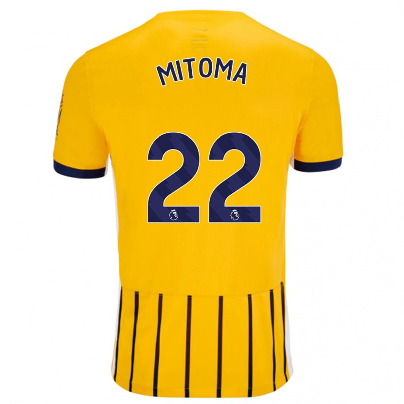 Danxen Enfant Maillot Kaoru Mitoma #22 Doré Bleu À Fines Rayures Tenues Extérieur 2024/25 T-Shirt