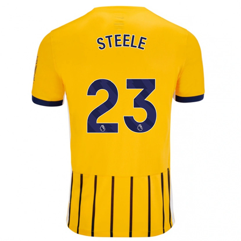 Danxen Enfant Maillot Jason Steele #23 Doré Bleu À Fines Rayures Tenues Extérieur 2024/25 T-Shirt