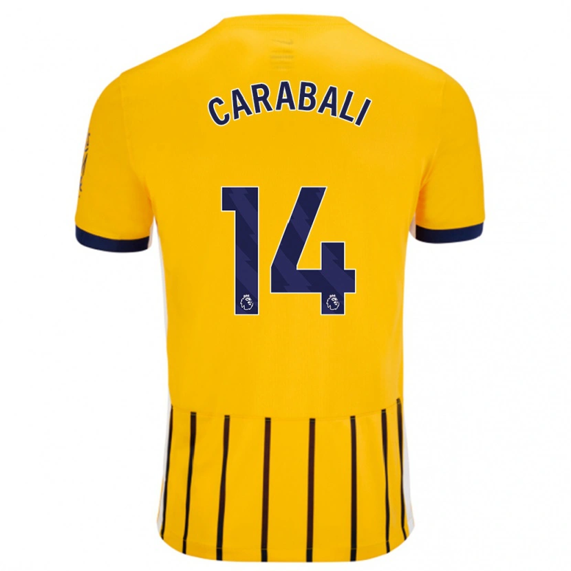 Danxen Enfant Maillot Jorelyn Carabalí #14 Doré Bleu À Fines Rayures Tenues Extérieur 2024/25 T-Shirt