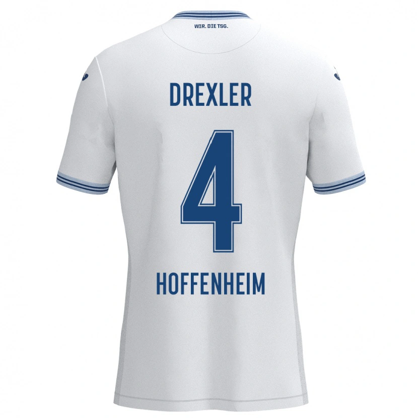 Danxen Enfant Maillot Tim Drexler #4 Blanc Bleu Tenues Extérieur 2024/25 T-Shirt