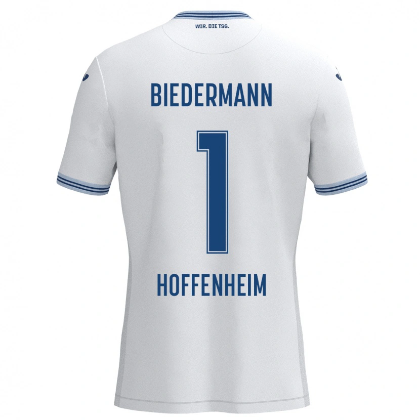 Danxen Enfant Maillot Nico Biedermann #1 Blanc Bleu Tenues Extérieur 2024/25 T-Shirt