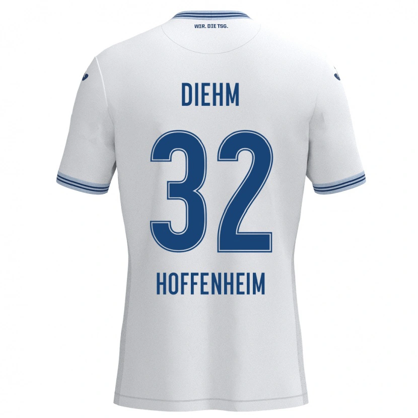 Danxen Enfant Maillot Vanessa Diehm #32 Blanc Bleu Tenues Extérieur 2024/25 T-Shirt
