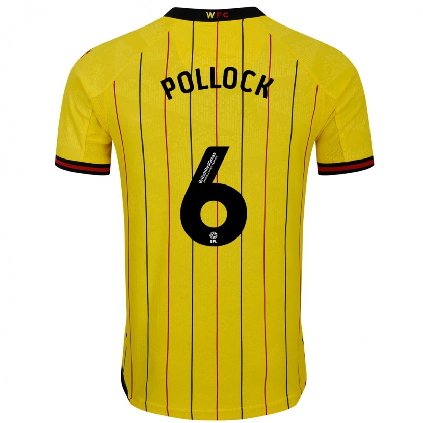 Danxen Homme Maillot Mattie Pollock #6 Jaune Et Noir Tenues Domicile 2024/25 T-Shirt
