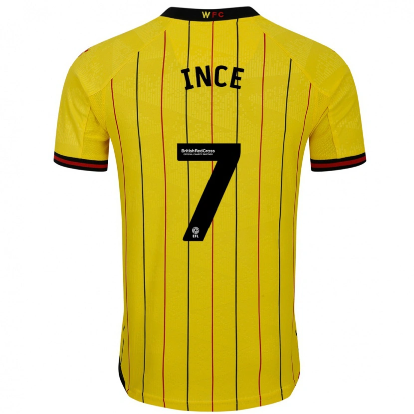 Danxen Homme Maillot Tom Ince #7 Jaune Et Noir Tenues Domicile 2024/25 T-Shirt