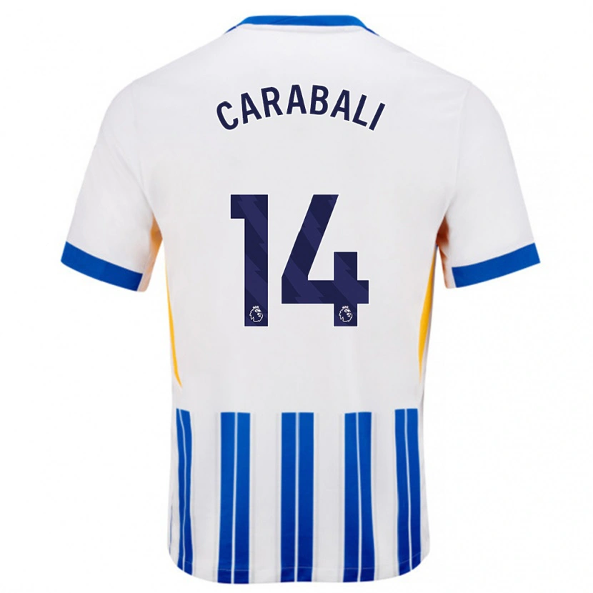 Danxen Homme Maillot Jorelyn Carabalí #14 Blanc Bleu À Rayures Fines Tenues Domicile 2024/25 T-Shirt
