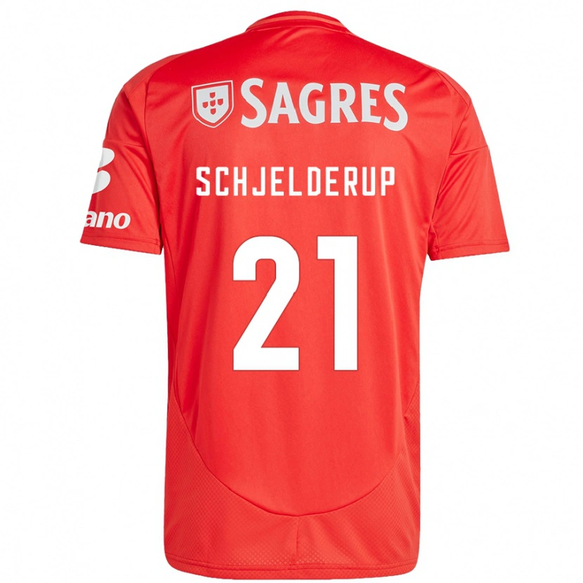 Danxen Homme Maillot Andreas Schjelderup #21 Rouge Blanc Tenues Domicile 2024/25 T-Shirt