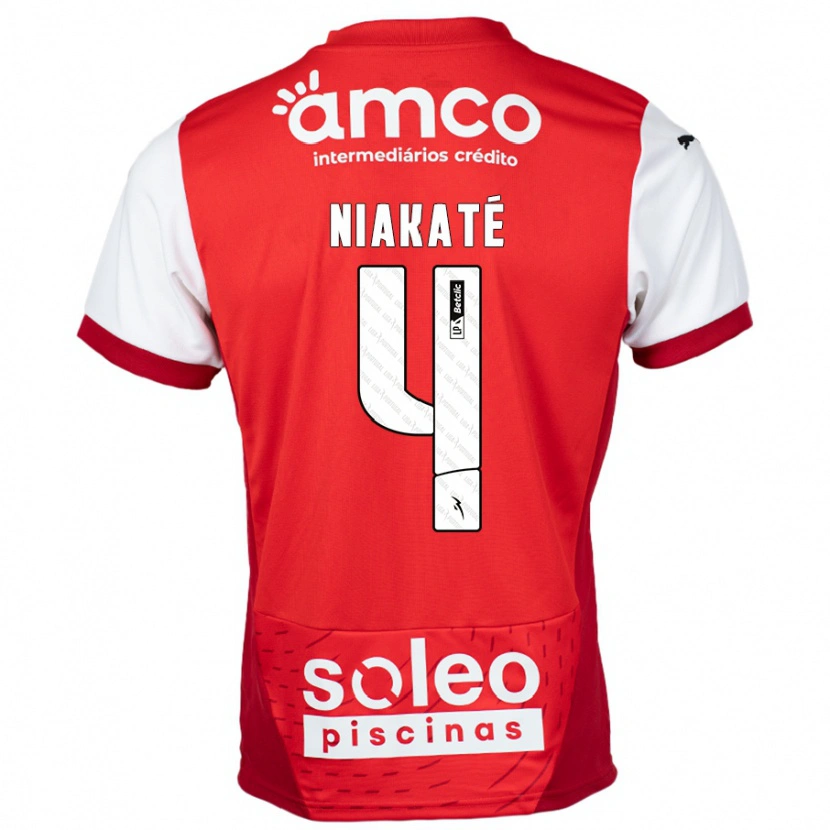 Danxen Homme Maillot Sikou Niakaté #4 Rouge Blanc Tenues Domicile 2024/25 T-Shirt