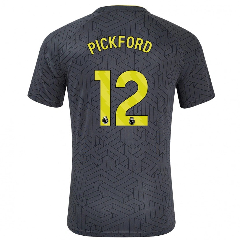 Danxen Homme Maillot Jordan Pickford #12 Noir Jaune Tenues Extérieur 2024/25 T-Shirt