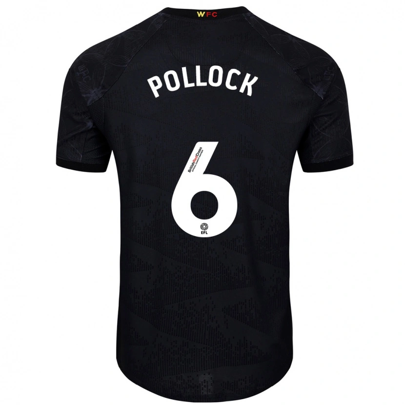 Danxen Homme Maillot Mattie Pollock #6 Noir Blanc Tenues Extérieur 2024/25 T-Shirt