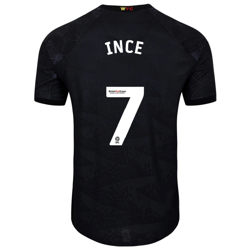 Danxen Homme Maillot Tom Ince #7 Noir Blanc Tenues Extérieur 2024/25 T-Shirt