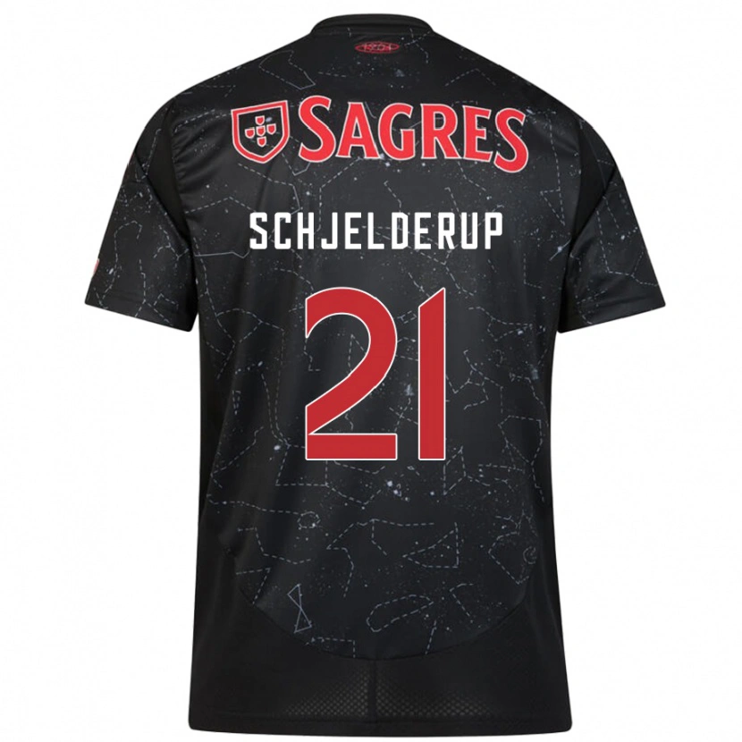 Danxen Homme Maillot Andreas Schjelderup #21 Noir Rouge Tenues Extérieur 2024/25 T-Shirt