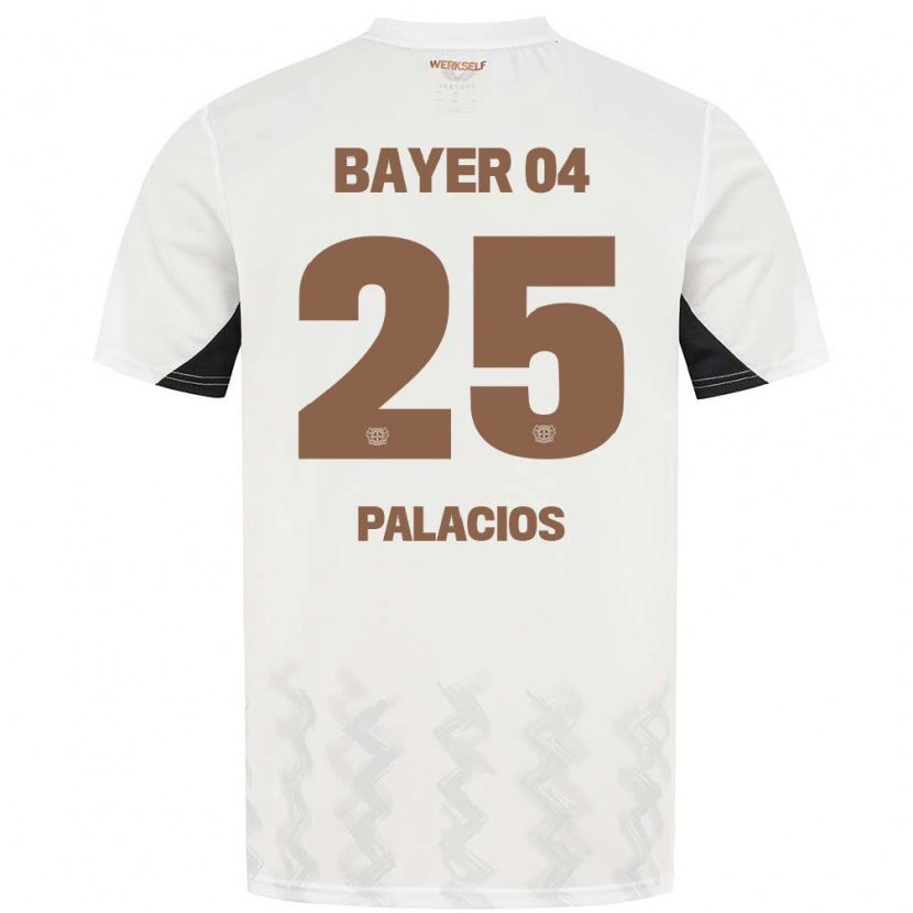 Danxen Homme Maillot Exequiel Palacios #25 Blanc Noir Tenues Extérieur 2024/25 T-Shirt