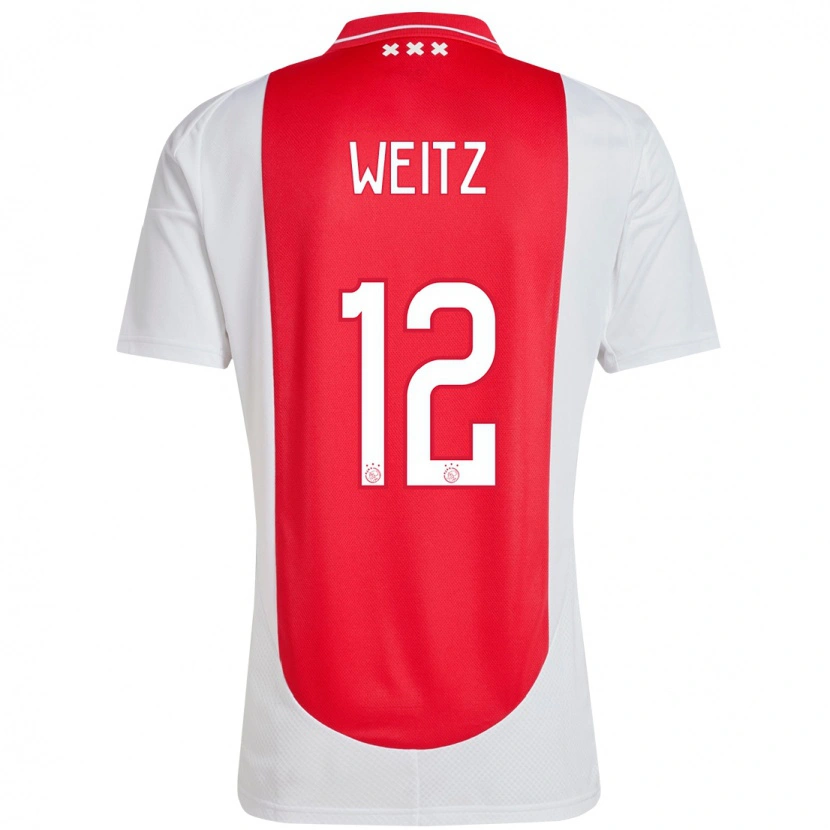 Danxen Femme Maillot Axel Weitz #12 Rouge Blanc Tenues Domicile 2024/25 T-Shirt