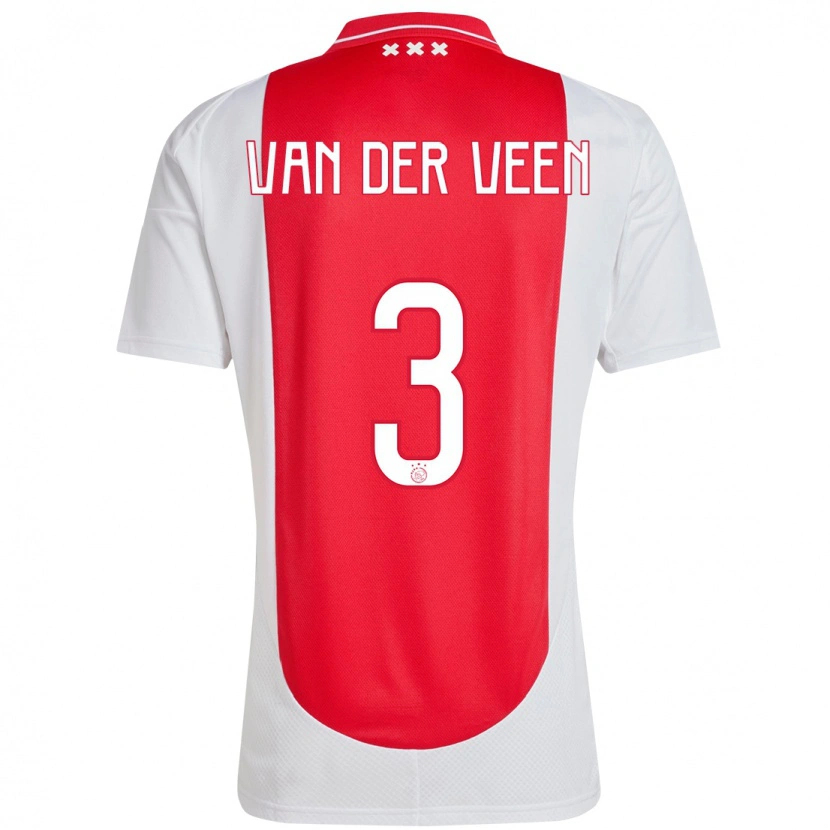 Danxen Femme Maillot Roos Van Der Veen #3 Rouge Blanc Tenues Domicile 2024/25 T-Shirt