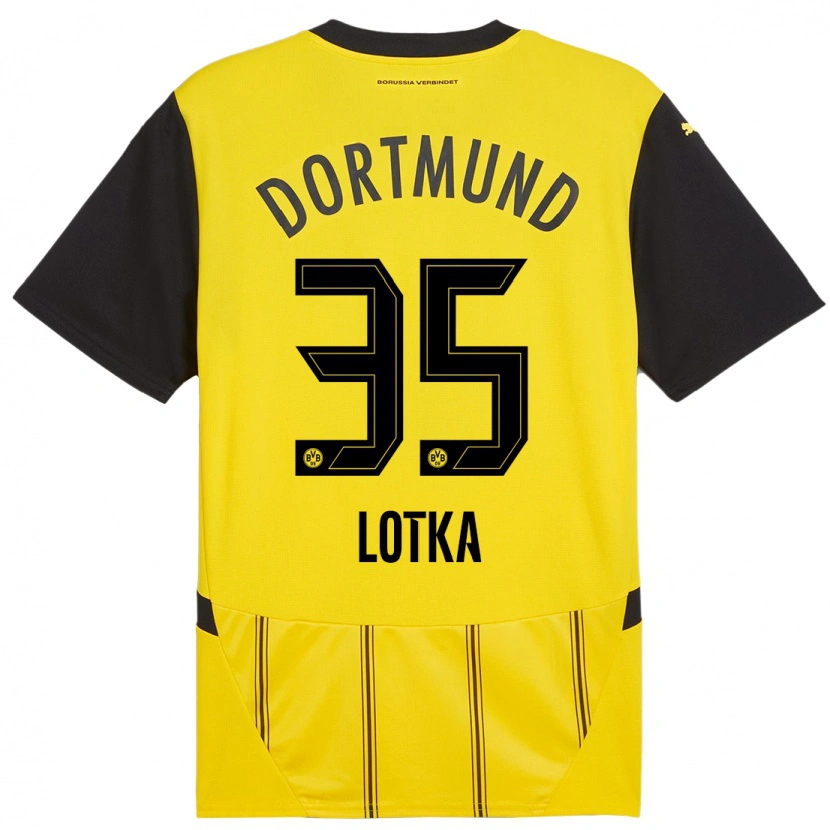 Danxen Femme Maillot Marcel Lotka #35 Jaune Noir Tenues Domicile 2024/25 T-Shirt
