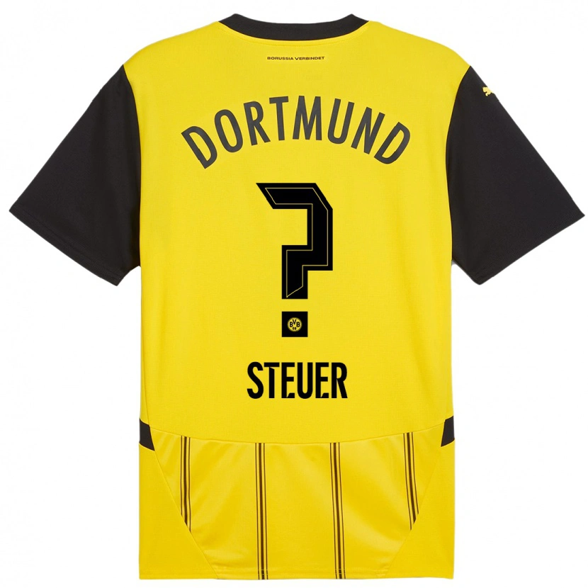 Danxen Femme Maillot Etienne Steuer #0 Jaune Noir Tenues Domicile 2024/25 T-Shirt