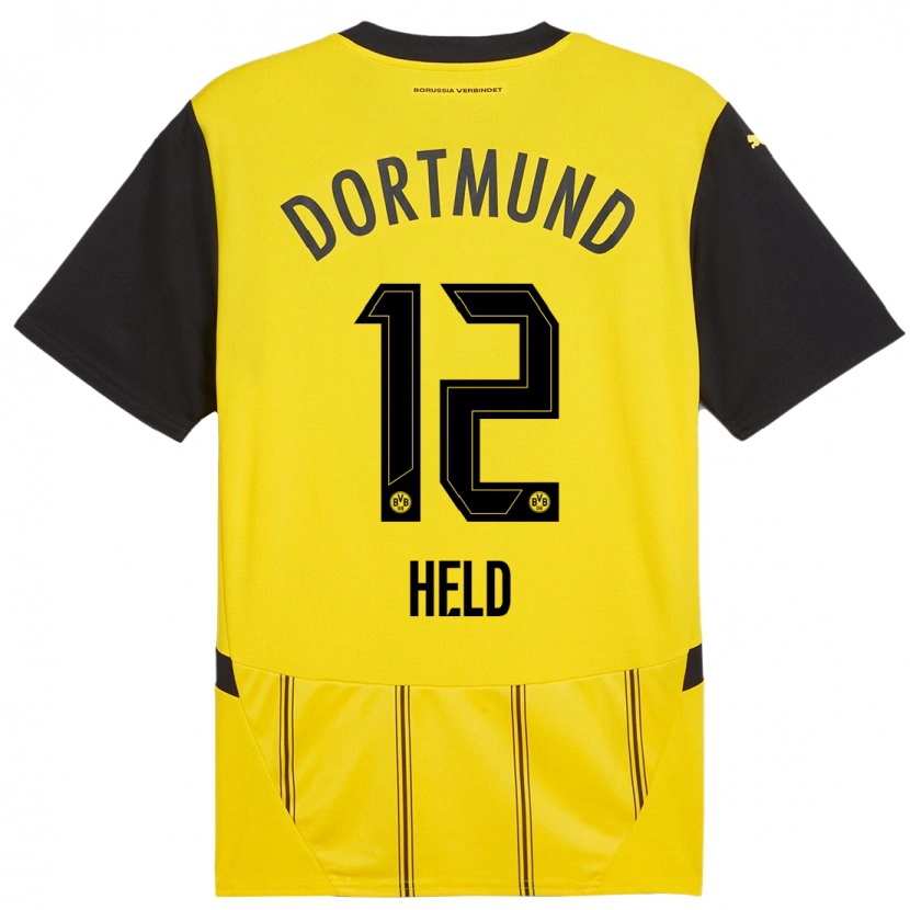 Danxen Femme Maillot Aaron Held #12 Jaune Noir Tenues Domicile 2024/25 T-Shirt