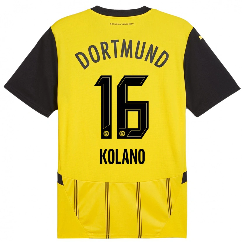 Danxen Femme Maillot Damian Kolano #16 Jaune Noir Tenues Domicile 2024/25 T-Shirt