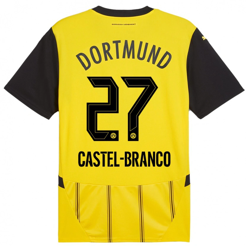 Danxen Femme Maillot Diego Castel-Branco #27 Jaune Noir Tenues Domicile 2024/25 T-Shirt
