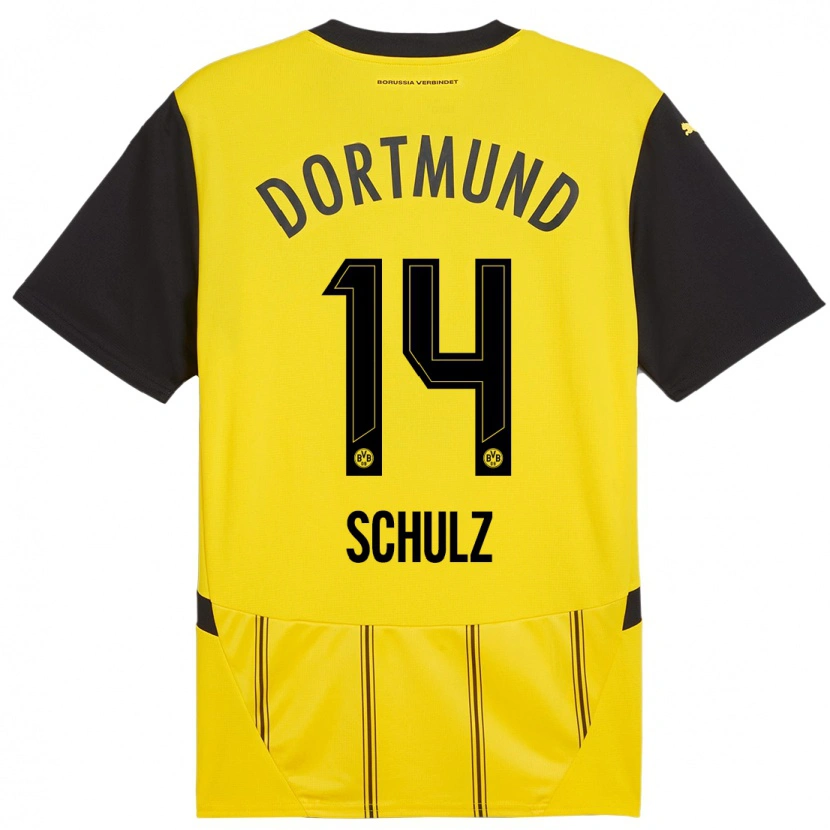 Danxen Femme Maillot Nico Schulz #14 Jaune Noir Tenues Domicile 2024/25 T-Shirt
