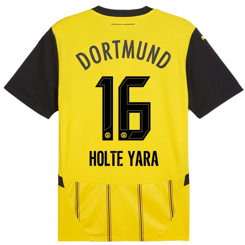 Danxen Femme Maillot Ten Holte Yara #16 Jaune Noir Tenues Domicile 2024/25 T-Shirt