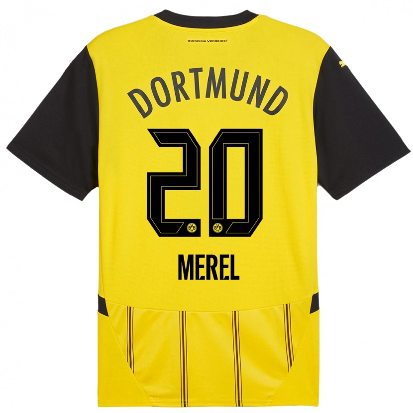 Danxen Femme Maillot Freriks Merel #20 Jaune Noir Tenues Domicile 2024/25 T-Shirt