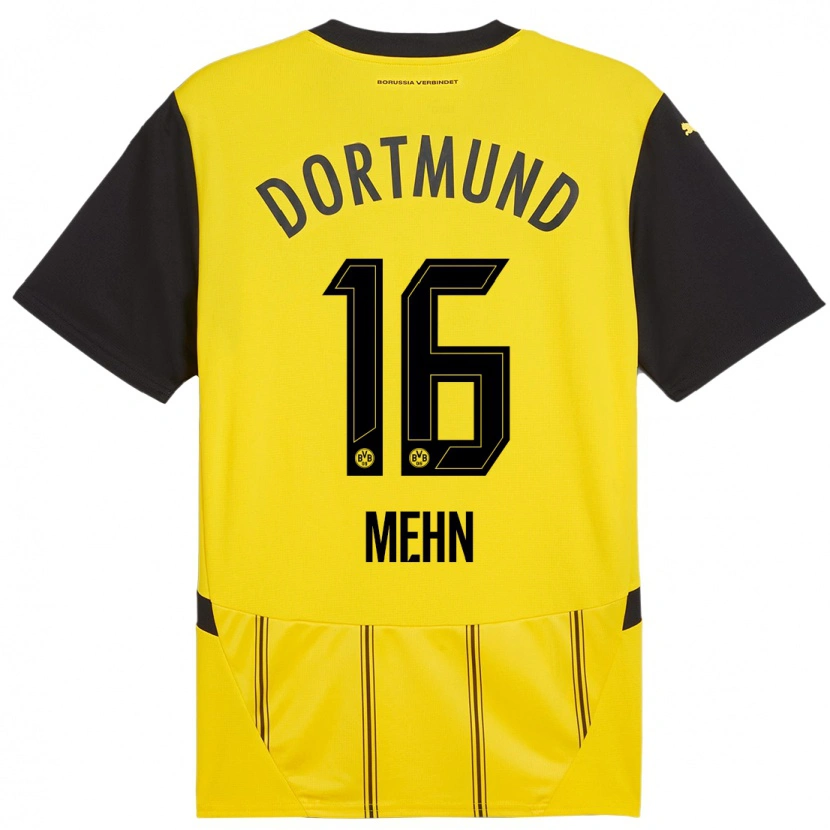 Danxen Femme Maillot Phil Josef Mehn #16 Jaune Noir Tenues Domicile 2024/25 T-Shirt