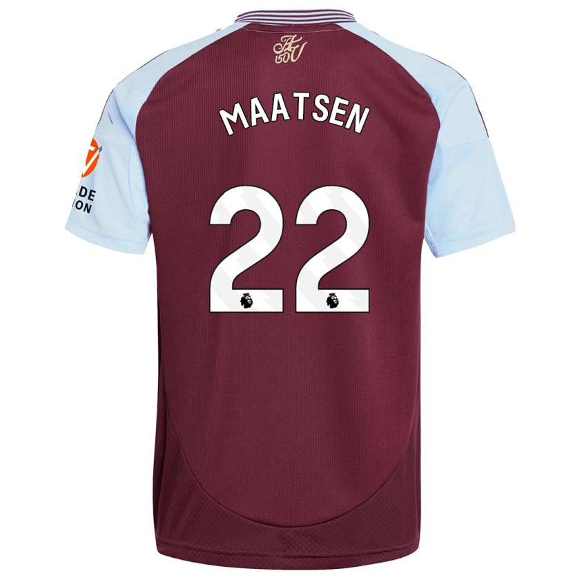 Danxen Femme Maillot Ian Maatsen #22 Bordeaux Bleu Ciel Tenues Domicile 2024/25 T-Shirt