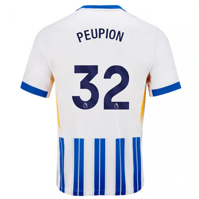 Danxen Femme Maillot Cameron Peupion #32 Blanc Bleu À Rayures Fines Tenues Domicile 2024/25 T-Shirt