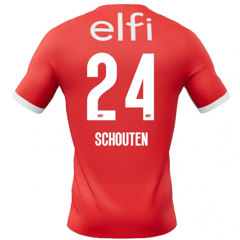 Danxen Femme Maillot Lewis Schouten #24 Rouge Blanc Tenues Domicile 2024/25 T-Shirt