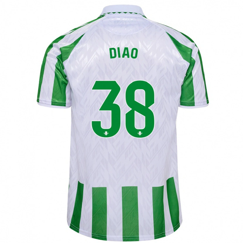 Danxen Femme Maillot Assane Diao #38 Rayures Vertes Et Blanches Tenues Domicile 2024/25 T-Shirt