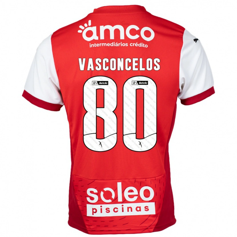 Danxen Femme Maillot Vasconcelos #80 Rouge Blanc Tenues Domicile 2024/25 T-Shirt