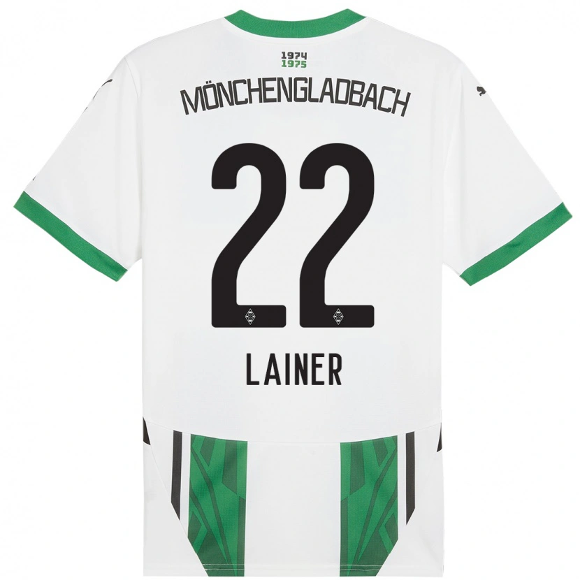 Danxen Femme Maillot Stefan Lainer #22 Blanc Vert Tenues Domicile 2024/25 T-Shirt
