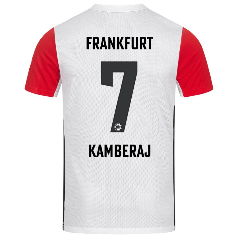 Danxen Femme Maillot Donart Kamberaj #7 Blanc Rouge Tenues Domicile 2024/25 T-Shirt