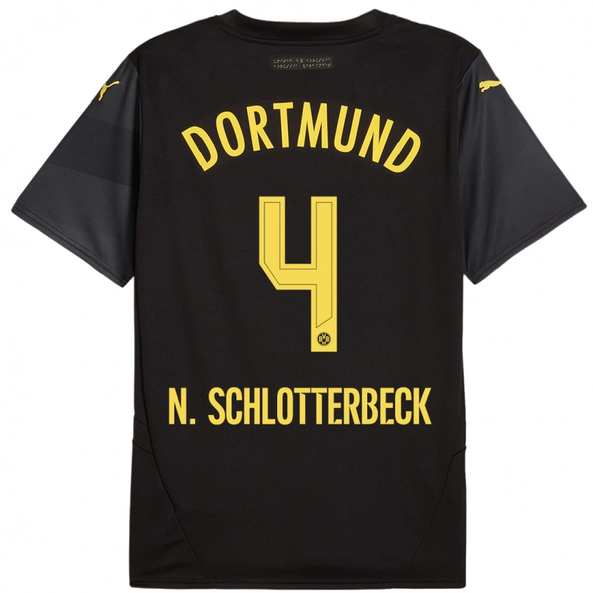 Danxen Femme Maillot Nico Schlotterbeck #4 Noir Jaune Tenues Extérieur 2024/25 T-Shirt