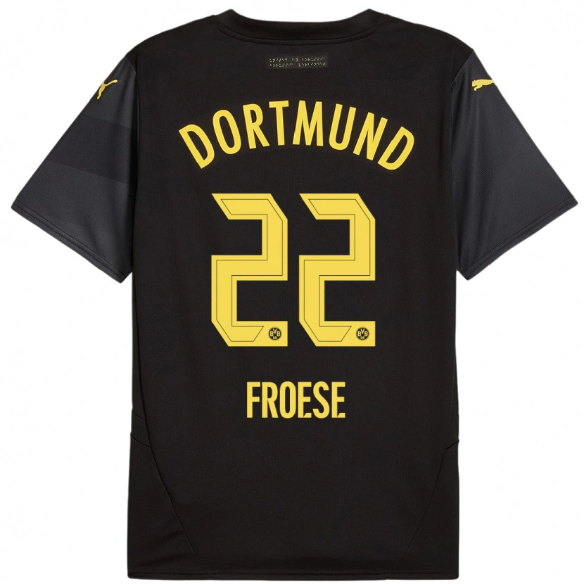 Danxen Femme Maillot Julien Froese #22 Noir Jaune Tenues Extérieur 2024/25 T-Shirt