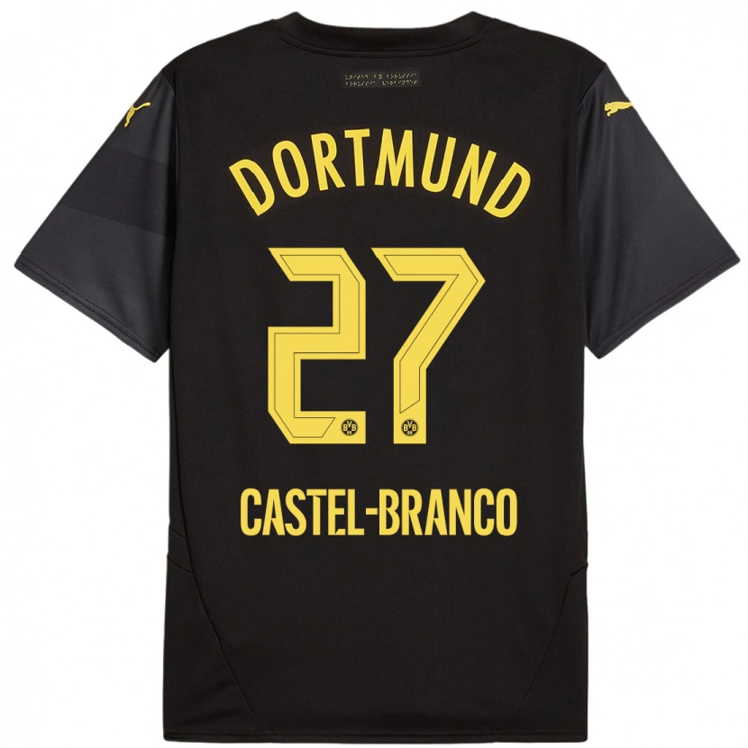 Danxen Femme Maillot Diego Castel-Branco #27 Noir Jaune Tenues Extérieur 2024/25 T-Shirt