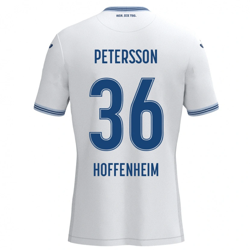 Danxen Femme Maillot Lúkas Petersson #36 Blanc Bleu Tenues Extérieur 2024/25 T-Shirt