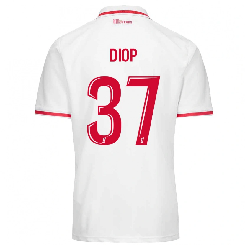 Danxen Enfant Maillot Edan Diop #37 Blanc Rouge Tenues Domicile 2024/25 T-Shirt
