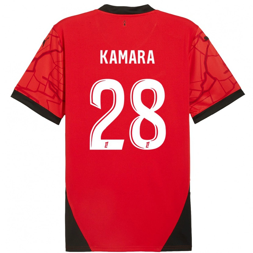 Danxen Enfant Maillot Glen Kamara #28 Rouge Noir Tenues Domicile 2024/25 T-Shirt
