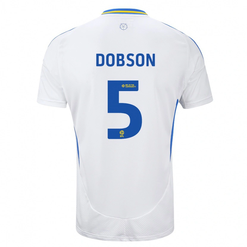 Danxen Enfant Maillot Ellie Dobson #5 Blanc Bleu Tenues Domicile 2024/25 T-Shirt