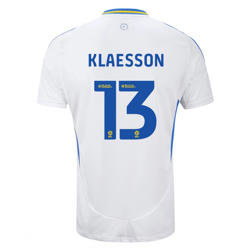 Danxen Enfant Maillot Kristoffer Klaesson #13 Blanc Bleu Tenues Domicile 2024/25 T-Shirt