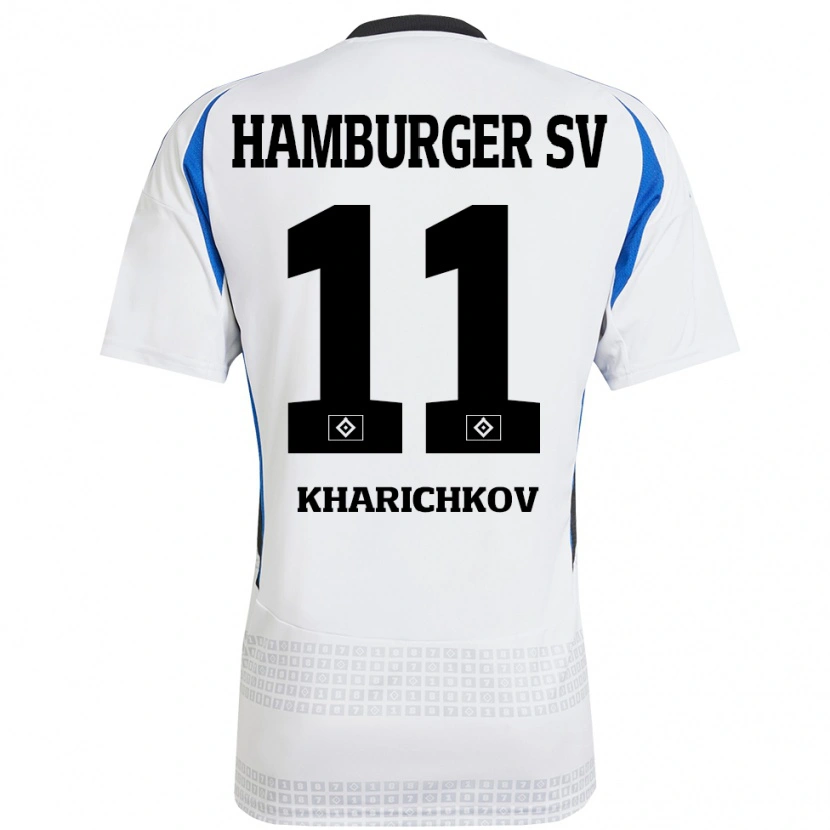 Danxen Enfant Maillot Valentyn Kharichkov #11 Blanc Bleu Tenues Domicile 2024/25 T-Shirt